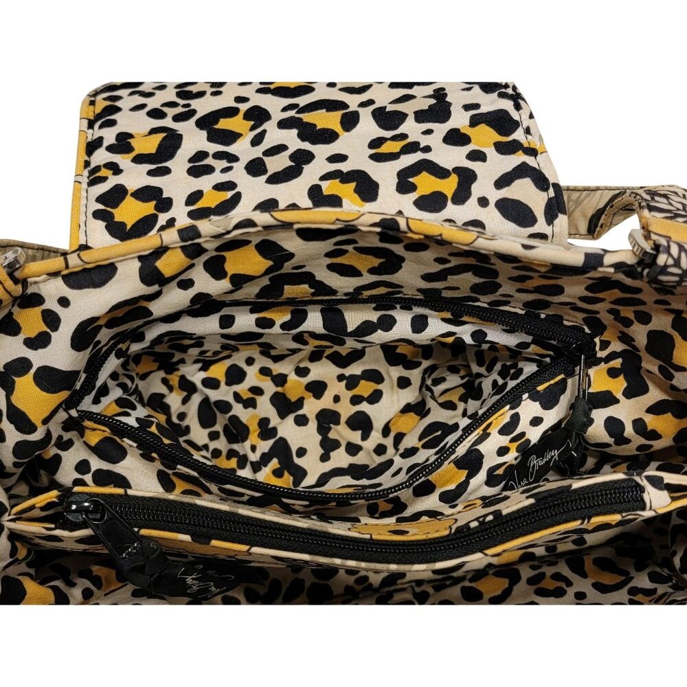 Vera Bradley “Go Wild” Quilted Shoulder Bag Yellow Floral Leopard Print Zip Tote - Picture 7 of 16